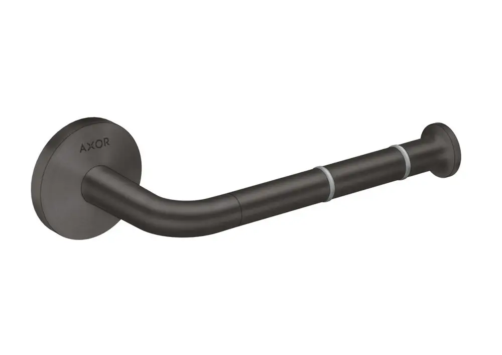 Wandmontierter Toilettenpapierhalter in brushed black chrome, mit geschwungener Form und runden Wandhalterungen, von der Marke AXOR.